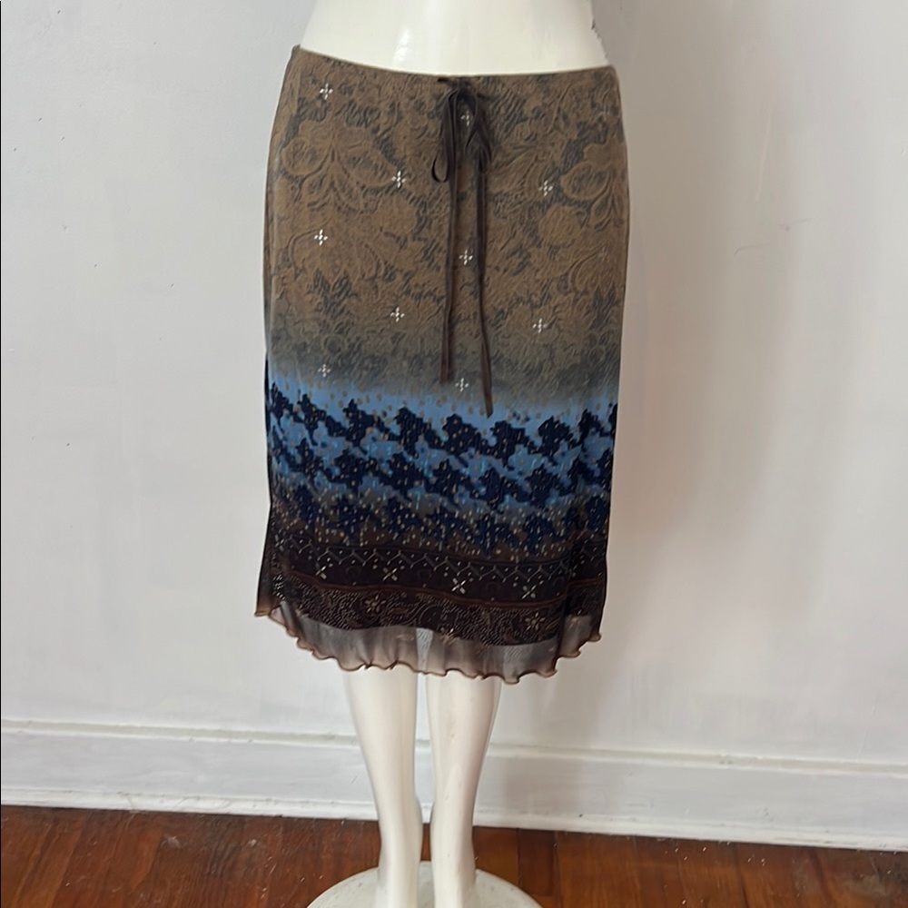 Elegant Brown and Blue Women's Skirt Early 90’s